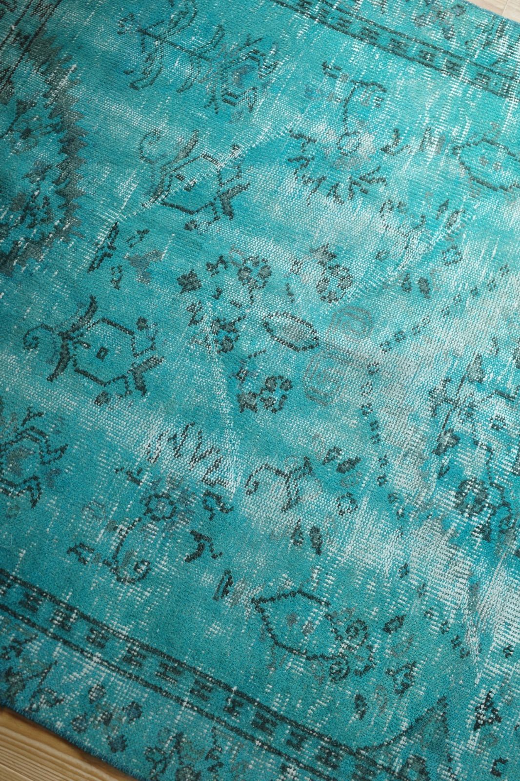 トルコ ヴィンテージラグ ターコイズブルー オーバーダイ MARWIL-DEMENAGEMENTS_CH