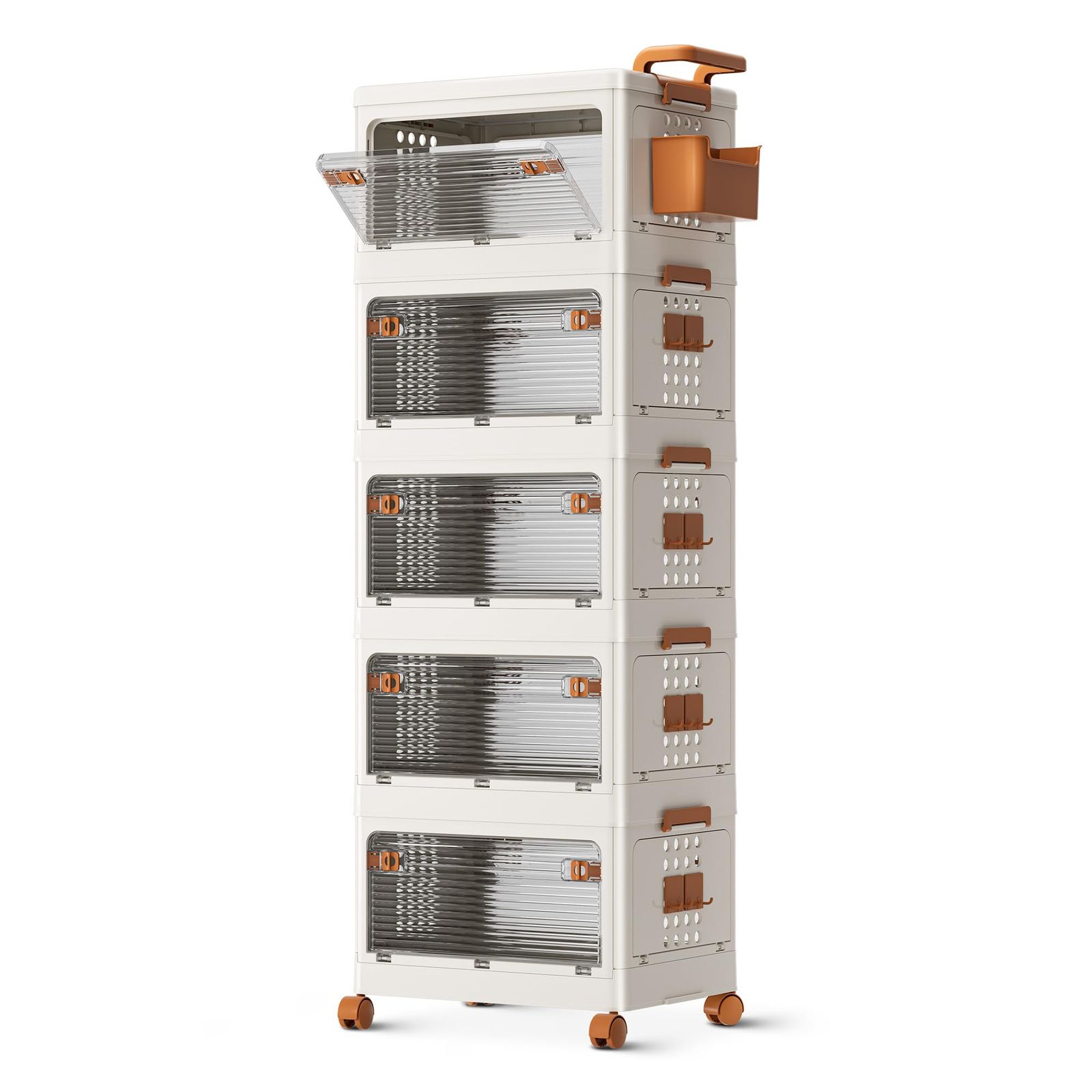 SPIEEK 収納ボックス 収納ケース 折りたたみ 有孔ボード付き フック付き 掛けボックス付き ボックス 多方向から取り出せる 本棚 衣類 小物 収納 折り畳み コンテナ プラスチック 大型 積み重ね キャスター付き ハンドル付き 透明 おしゃれ 組立