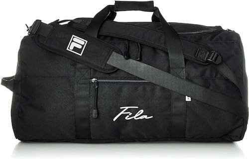 Color ブラック×ホワイト 筆記体ミニ フィラ ボストンバッグ リュック 大容量 50L 3WAY 旅行バッグ ショルダーバッグ スポーツバッグ 2タイプロゴ 中ポケット付き ベルド取り外せる 大型 収納 0.64kg fm2276-fm2474 ブ