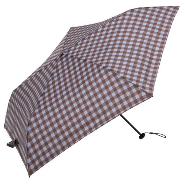 ビコーズ スーパーライト ギンガム ミニ ブラウン 茶色 チェック柄 軽量 90g 軽い 丈夫傘 メンズ レディース 折傘 折りたたみ傘 雨傘 手開きタイプ
