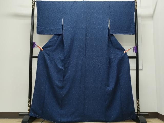 平和屋着物○上質な小紋 藍 型染め 吉祥文 さが美扱い 正絹 逸品