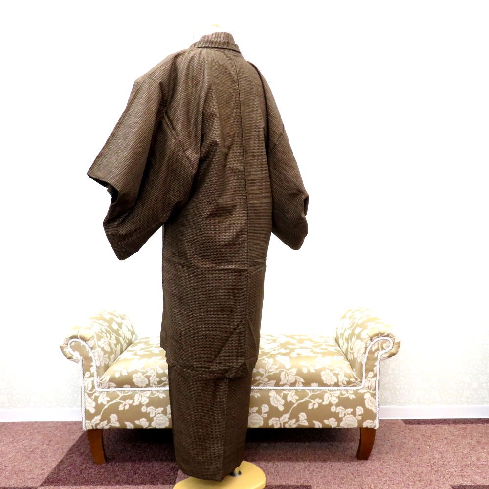 男着物 男性用 紬アンサンブルセット 袷 茶 ベージュ 正絹 男性用 男着物 男性用 紬アンサンブルセット 袷 茶 ベージュ 正絹 男性用