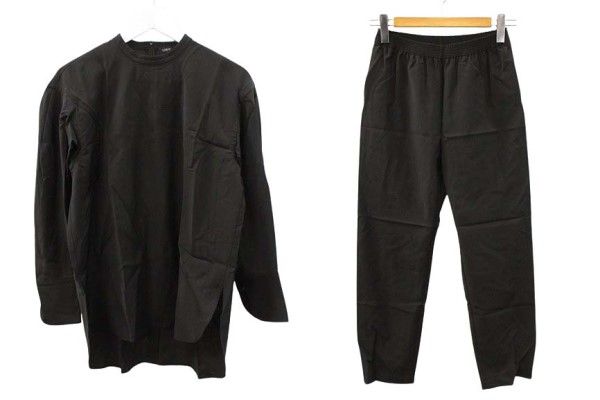 ユナイテッドアローズ UNITED ARROWS LOEFF ロエフ ラウンドヘムチュニック ウールカルソンパンツ 0 ブラック セットアップ 上下セット トップス ボトムス