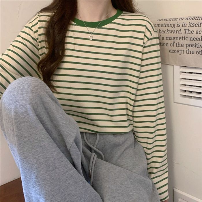 新品 レディース Tシャツ ボーダー 配色 長袖 クルーネック