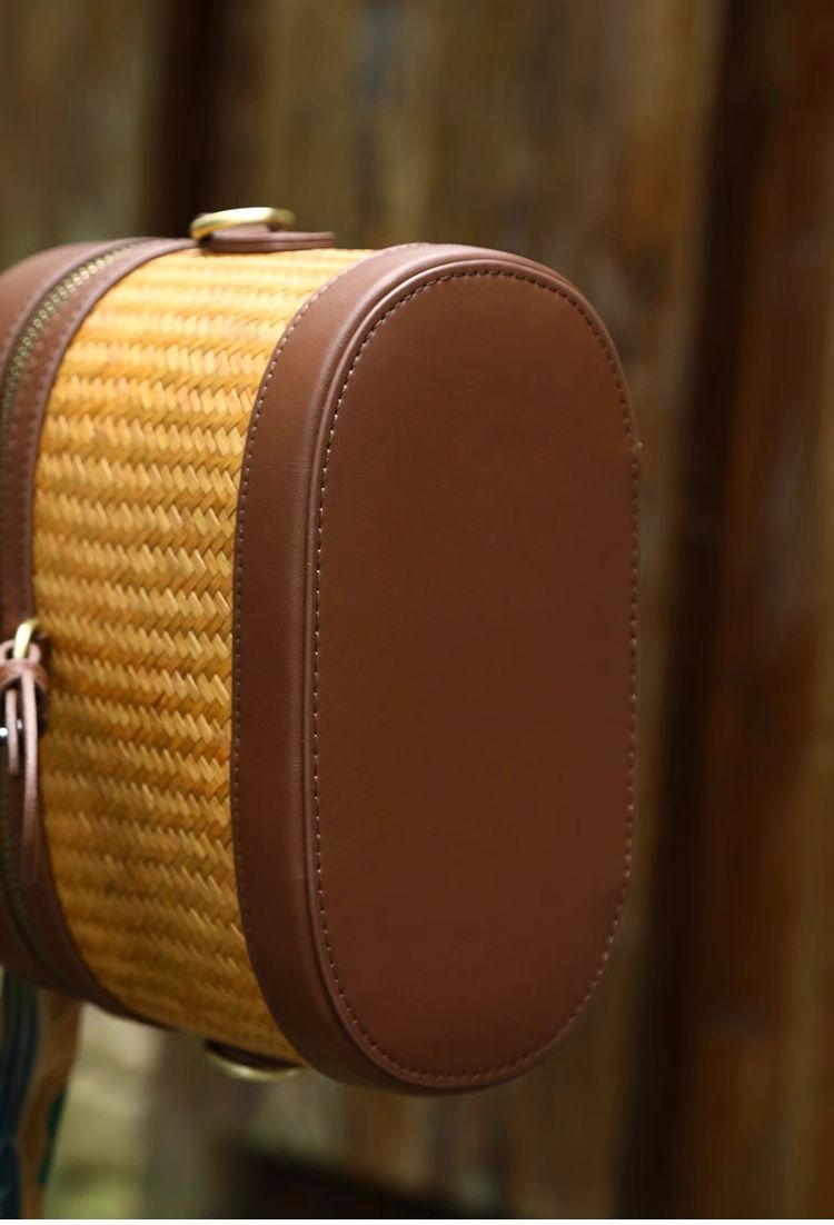 竹編みレザー2WAYバッグ レディース 手作り 自然素材 和洋兼用 軽量
