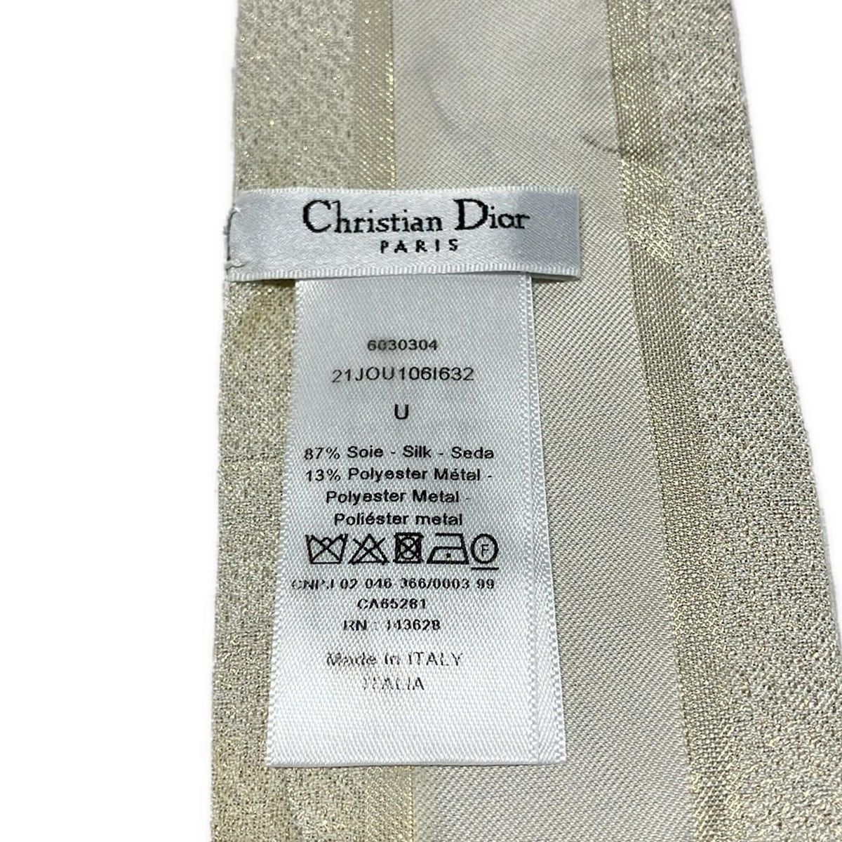 DIOR ChristianDior ディオール クリスチャンディオール スカーフ - ゴールド×アイボリー リボンスカーフ ラメ タグとれかけ