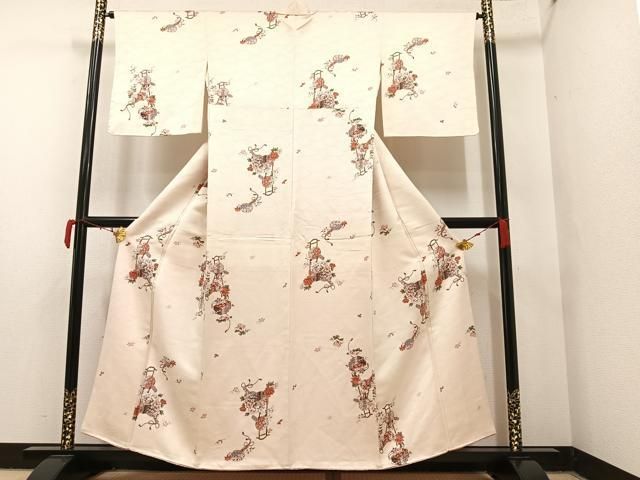 平和屋着物▽上質な小紋 単衣 草花文 正絹 逸品 CAAU3916xi