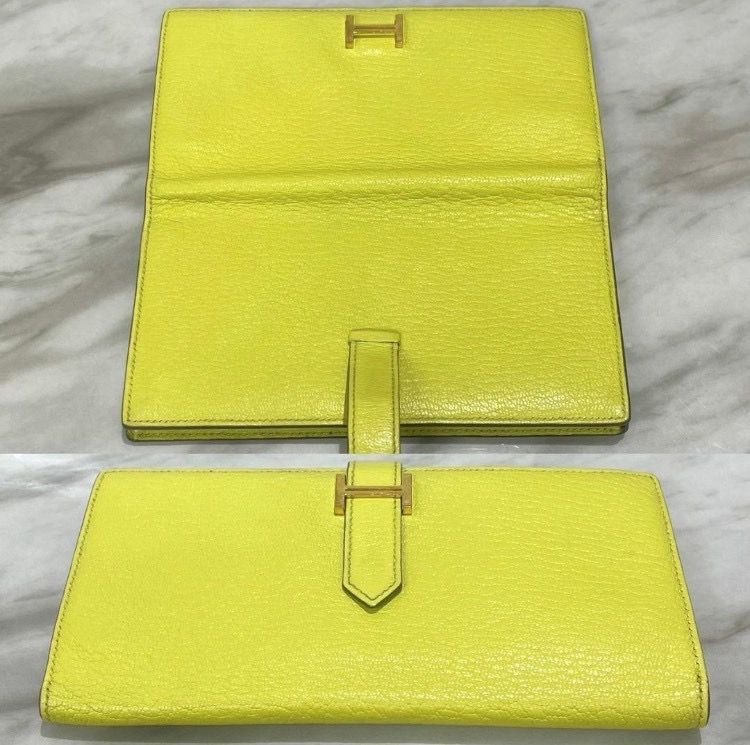 美品☆ エルメス ベアンスフレ ライム シェーブル 長財布 □R刻印