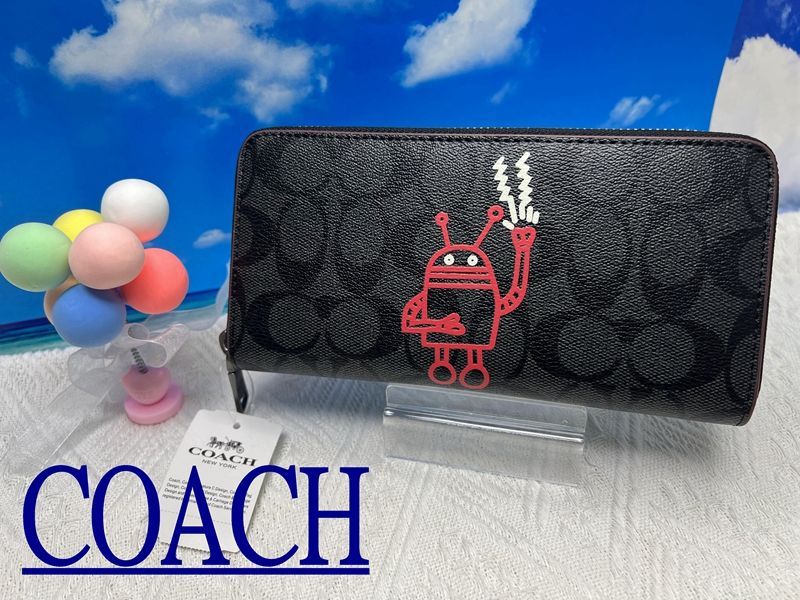 コーチ 財布 COACH 長財布 シグネチャー ジップアラウンド キース ヘリング Keith Haring コラボ レザー 新生活 年度末 プレゼント 贈り物 ギフト 敬老の日 財布 メンズ 新品未使用 ブランド ファッションA192 F87105 13