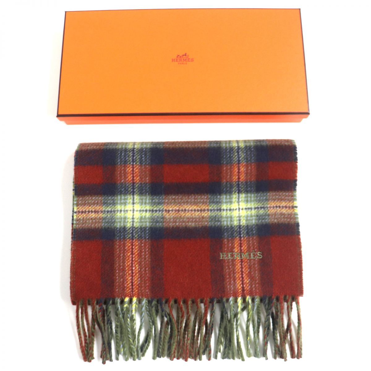 未使用品▽2021年11月購入 HERMES エルメス チェック柄 ロゴ刺繍