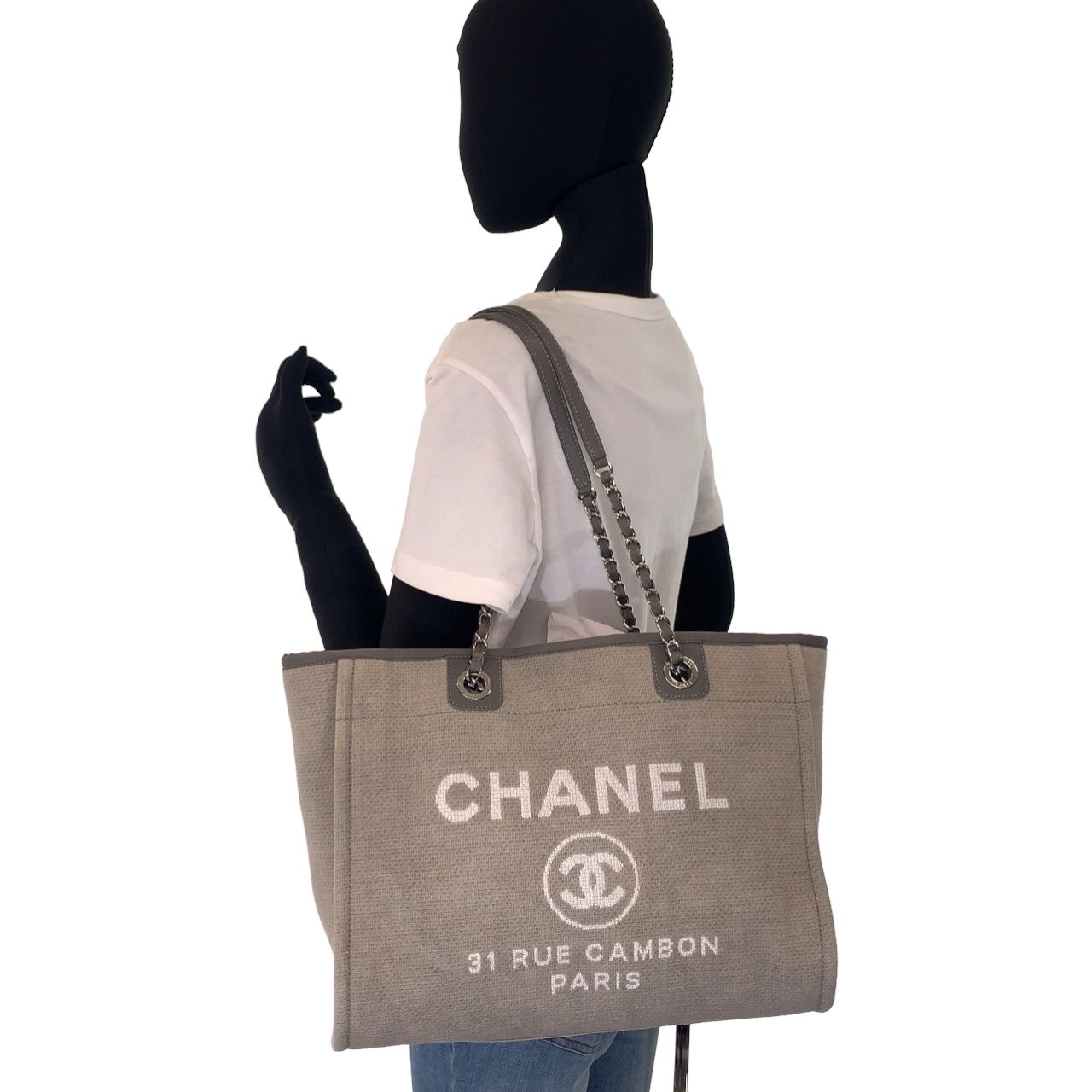 CHANEL シャネル ドーヴィルトートM ココマーク ベージュ グレー 