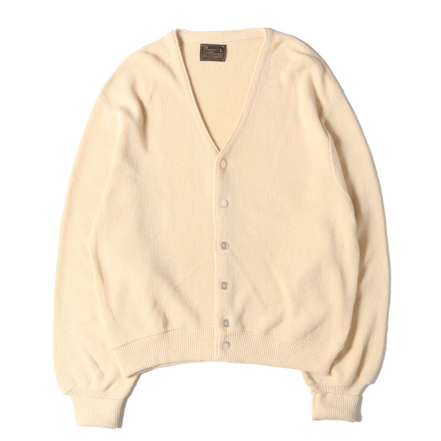 J.C.Penney ジェイシーペニー カーディガン アイボリー サイズ L 70s 無地 アクリル ニット ボタン カーディガン 70年代 ヴィンテージ 古着 トップス セーター メンズ