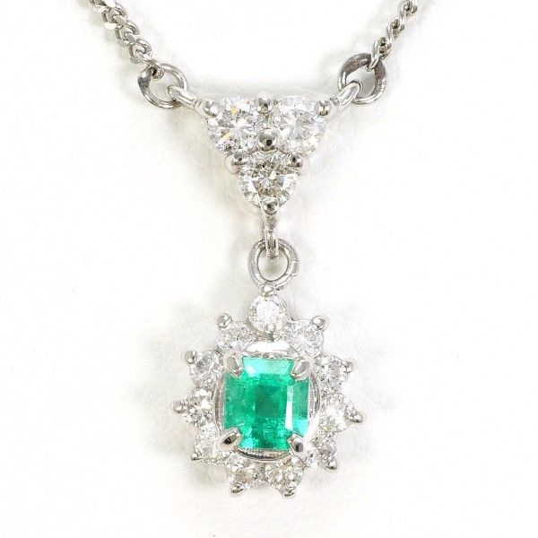 PT850 ネックレス necklace エメラルド 0.20 ダイヤ 0.33 総重量約4.7g 約40cm