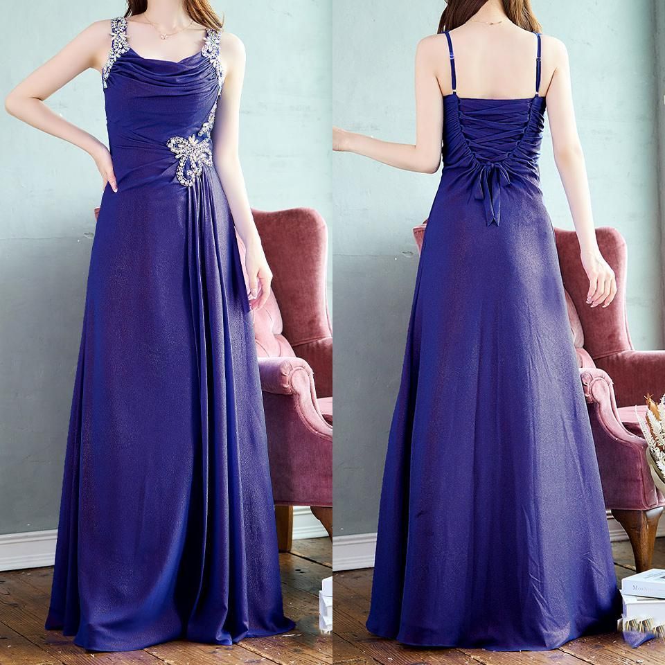 UNA VALERIE /ウナヴァレリェ】ドレープ ビジューデザイン ロング