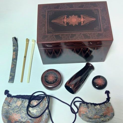 キンマ 茶箱 利休箱 棗 香合 茶筅筒 茶杓 仕覆 茶道具 お稽古道具 ウ10