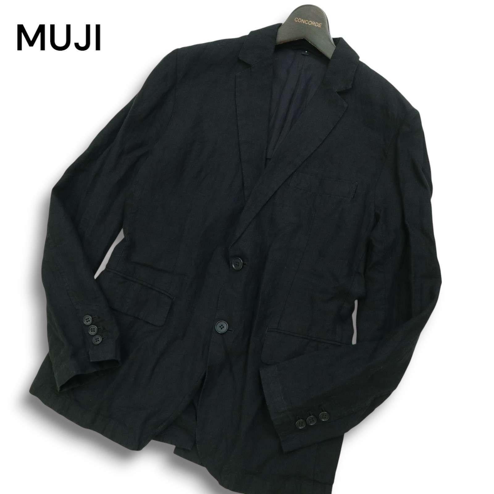 美品✨ヒムカシ 麻（リネン）100% BLACK テーラードジャケット MUJI 無印良品 春夏 2B 【麻☆リネン100％】 テーラード ジャケット Sz
