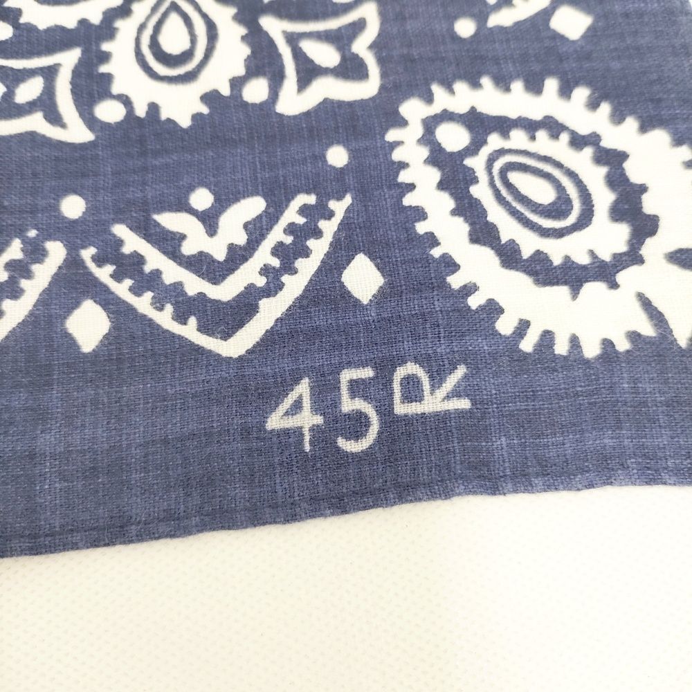 45R】45rpm 綿100% ハンドプリント スカーフ花柄バンダナ 水色