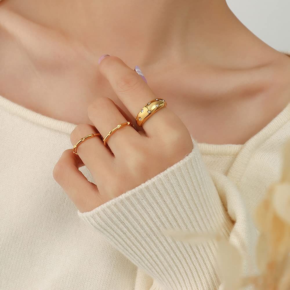 指輪 幅7 mm 太め レディース リング プレゼント 星 ジルコニアCZ スター 18金コーティング K 18 K.L.Y