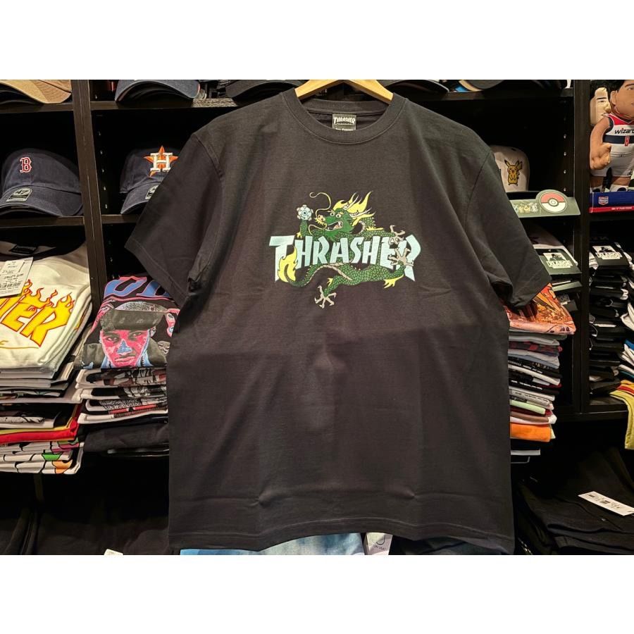 THRASHER(スラッシャー) Doragon S/S TEE (TH91413) フレーム ショートスリーブ Tシャツ スラッシャー Tシャツ 半袖 TEE プリント BLACK/H.BLUE Mサイズ ¥5280+送料¥550