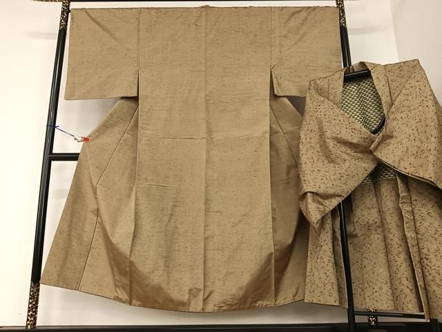 平和屋着物●男性 色無地 アンサンブル 路考茶色 やまと誂製 正絹 AABA0322zg