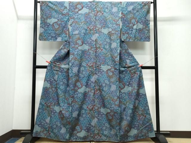 平和屋着物●上質な小紋 紬地 辻が花 金彩 正絹 CAAX1183vf