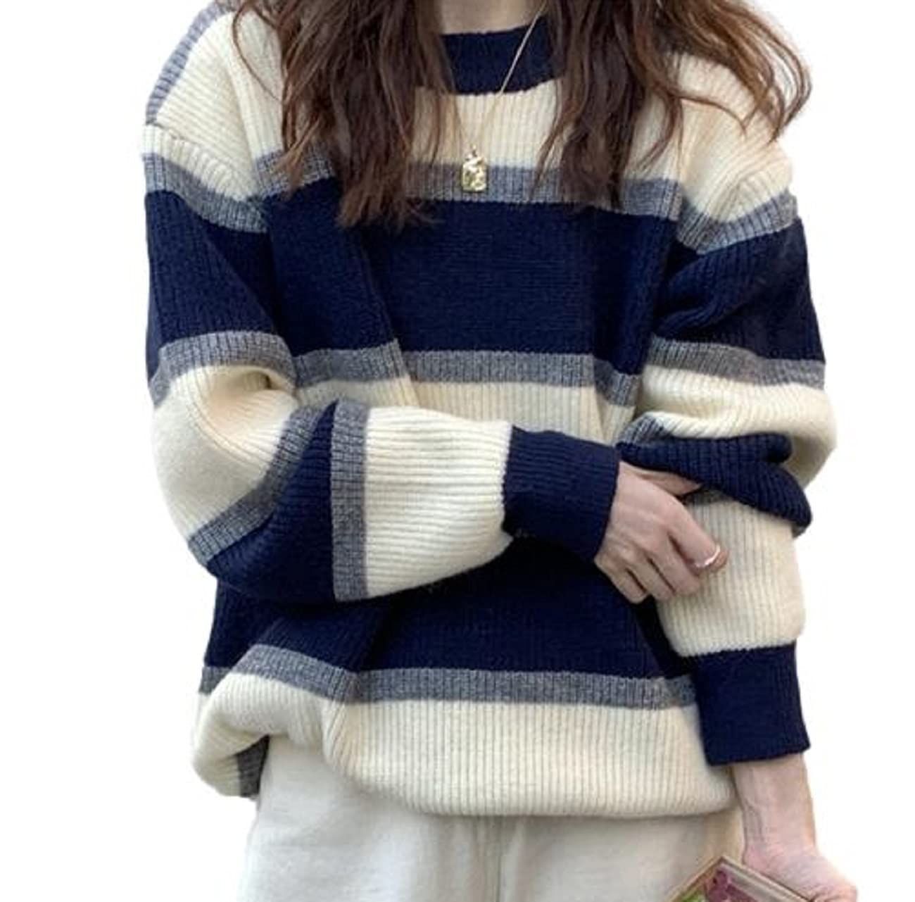 BRIMWICK ネイビー ニットセーター Lサイズ　アメリカ製 捲縮ニットVネックセーター (141D04AY-71) | DUNLOP | 紳士服