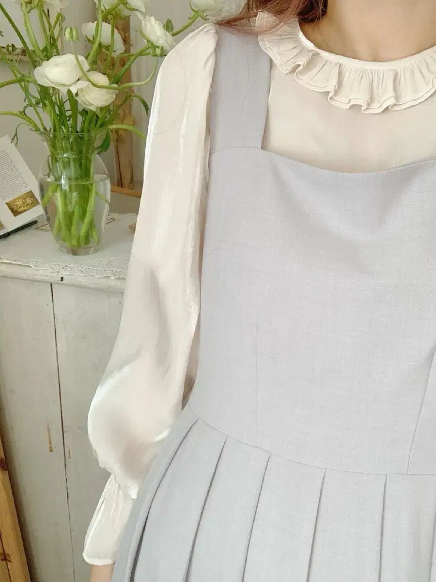 mimi boutique ソフト プリーツ ワンピース 青 ピンク