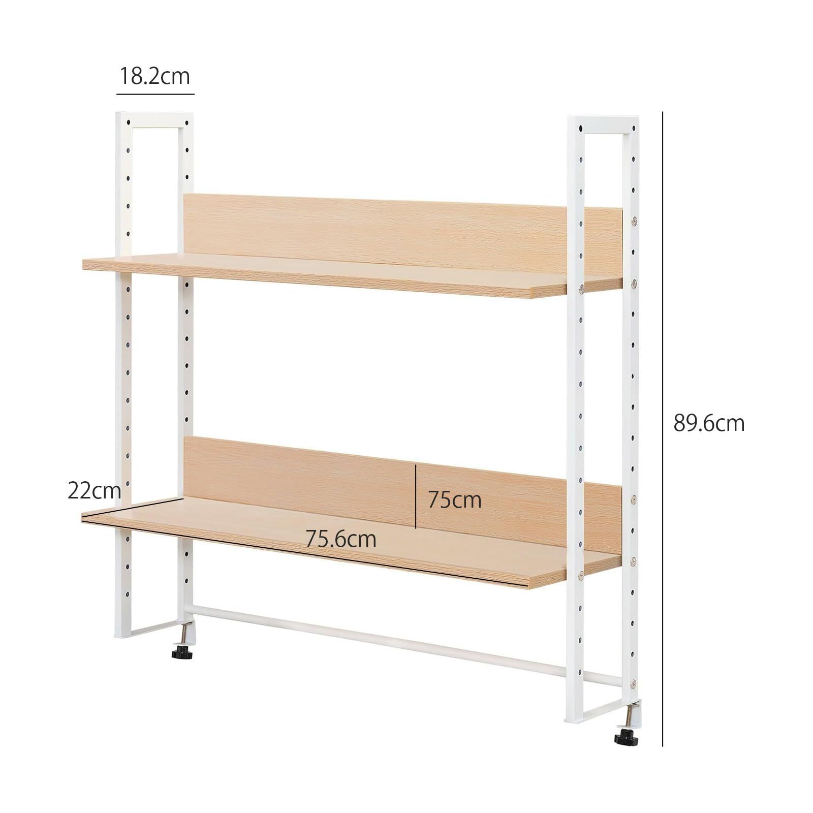 数量 デスク上置き棚 後付け 本棚 クランプ式 2段 幅78 高さ調整 机上ラック 書類 収納 デスクボード 取付簡単 モニター台 机上整理 オーク ホワイト ナチュラル