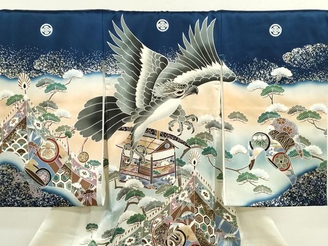 平和屋着物[]お宮参り 男の子 祝着 産着 初着 のしめ 鷹 節約 吉祥笹