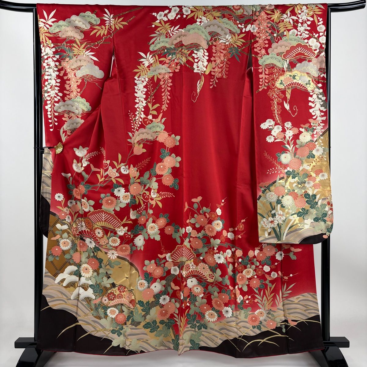 振袖 身丈162cm 裄丈65.5cm M 袷 袋帯フルセット 笠松 菊 金彩