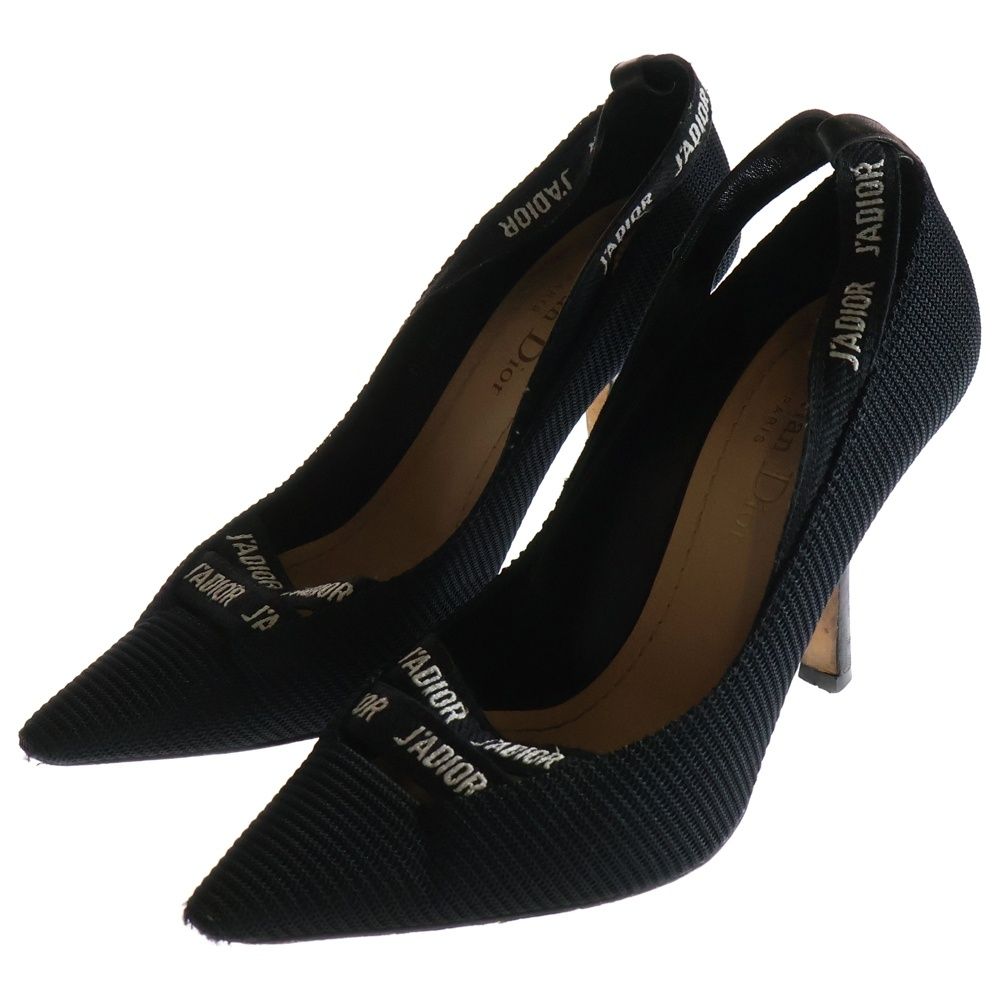 Christian Dior クリスチャンディオール J A DIOR ポインテッドトゥ リボン ヒールパンプス ブラック レディース