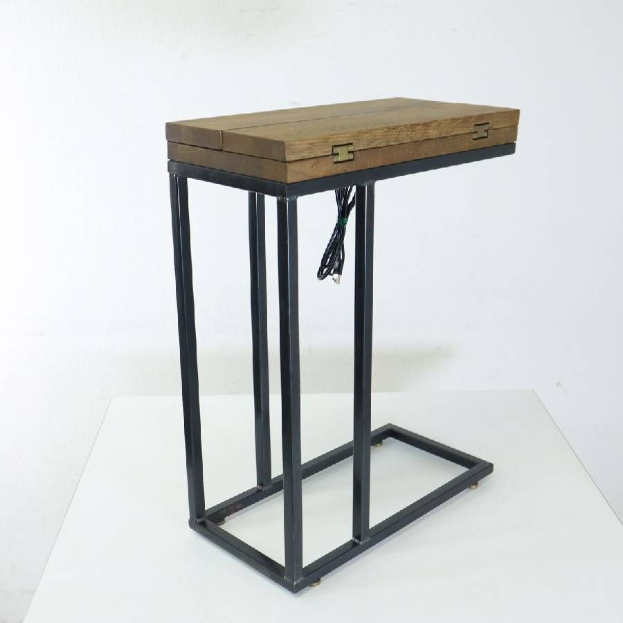 JSF ジャーナル ファニチャー QIワイヤレス充電器搭載 PSF サイドテーブル オーク材×スチール インダストリアル ヴィンテージ風 スマホ充電機能付き 無線給電規格 コンパクト 289h14