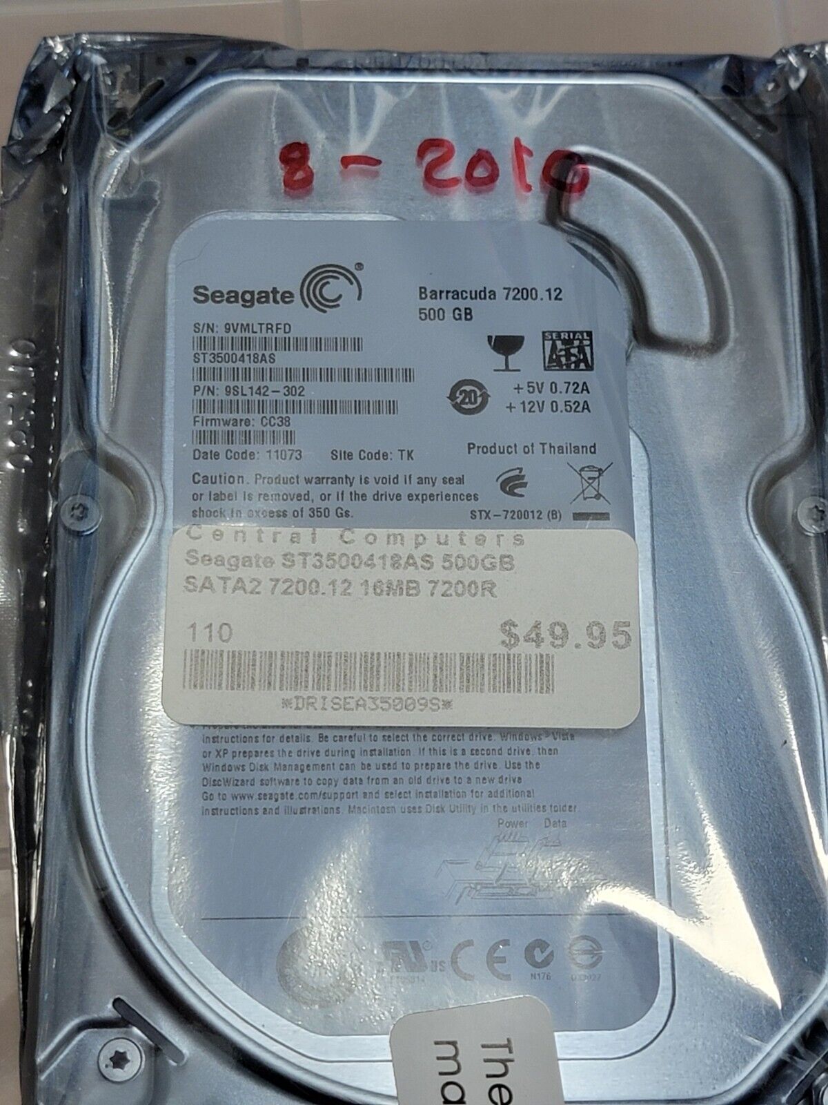 Seagate ST3500418AS 500GB Sata2 Hard Drive