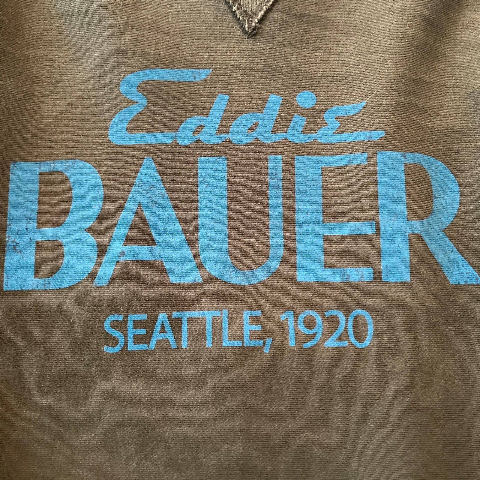 EDDIE BAUER エディーバウアー ブランドロゴ プリント スウェット トレーナー カーキ L 前V 両脇リブ 緑 グリーン