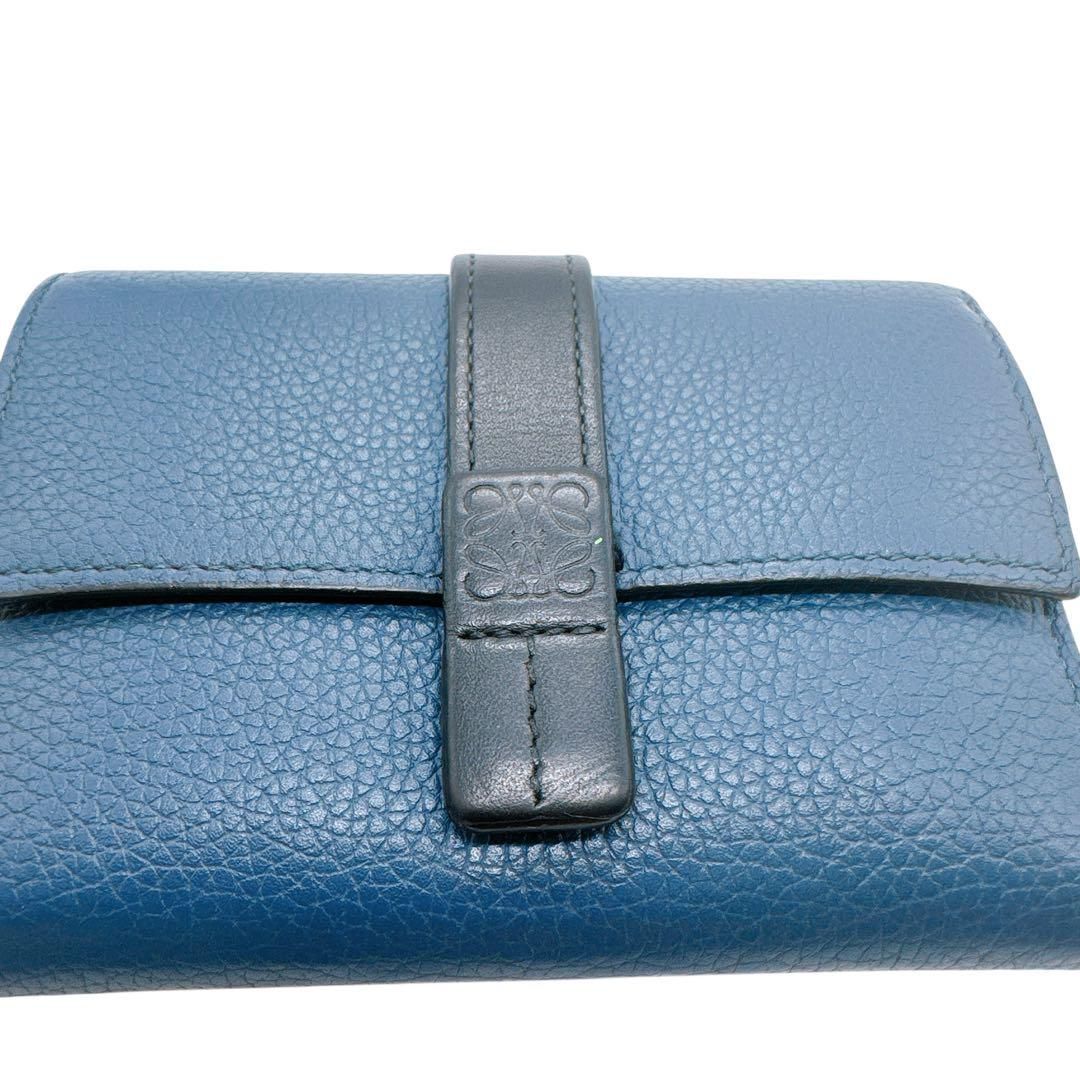 ✨美品✨LOEWE レザー ミディアム ウォレット 二つ折り ブルー ロエベ レザー バーティカルウォレット ミディアム 二つ折り財布