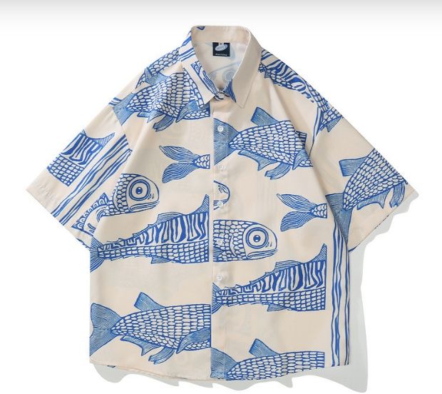 圧倒的存在感。BIG魚柄半袖シャツ 柄シャツ メンズ レディース 半袖 春 夏 魚 サカナ 柄 シャツ アニマル柄 動物柄 ブラウス 半袖シャツ アロハシャツ 総柄シ 圧倒的存在感。BIG魚柄半袖シャツ 柄シャツ メンズ レディース