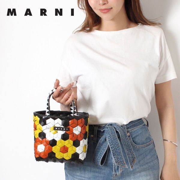 24春夏モデル マルニ MARNI  SANFLOWER BAG サンフラワー バスケットバッグ【0M900 ブラック(マルチ)】 M01157 M00IW 0M900/【2024SS】l-bag