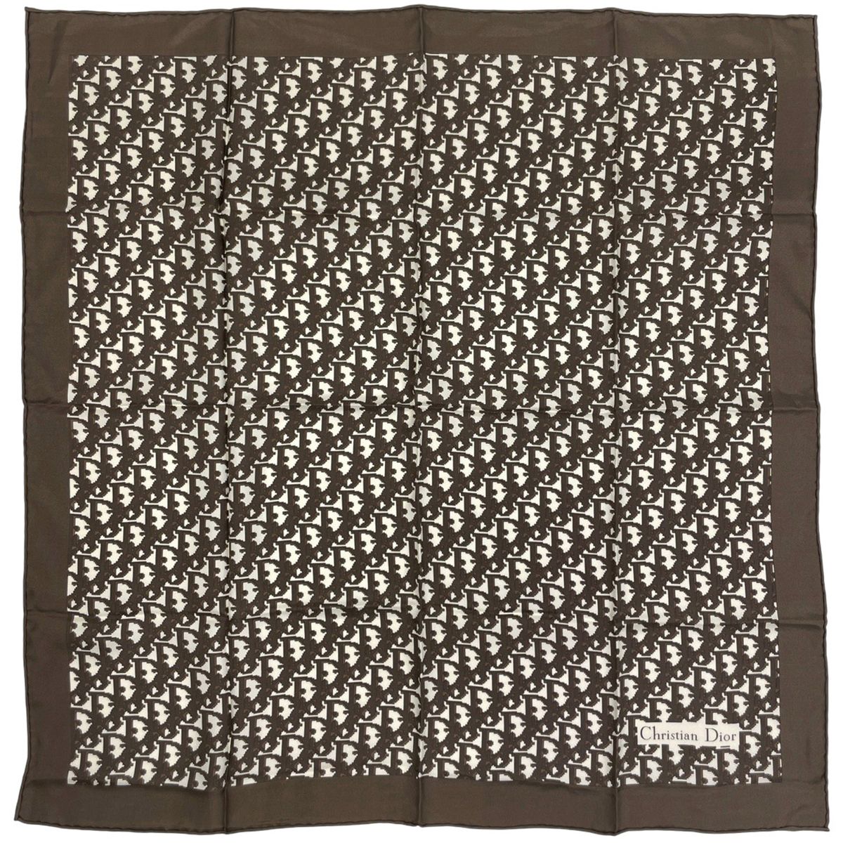 クリスチャンディオール Christian Dior トロッター柄 スカーフ 総柄 ロゴ スカーフ 絹 ブラウン レディース