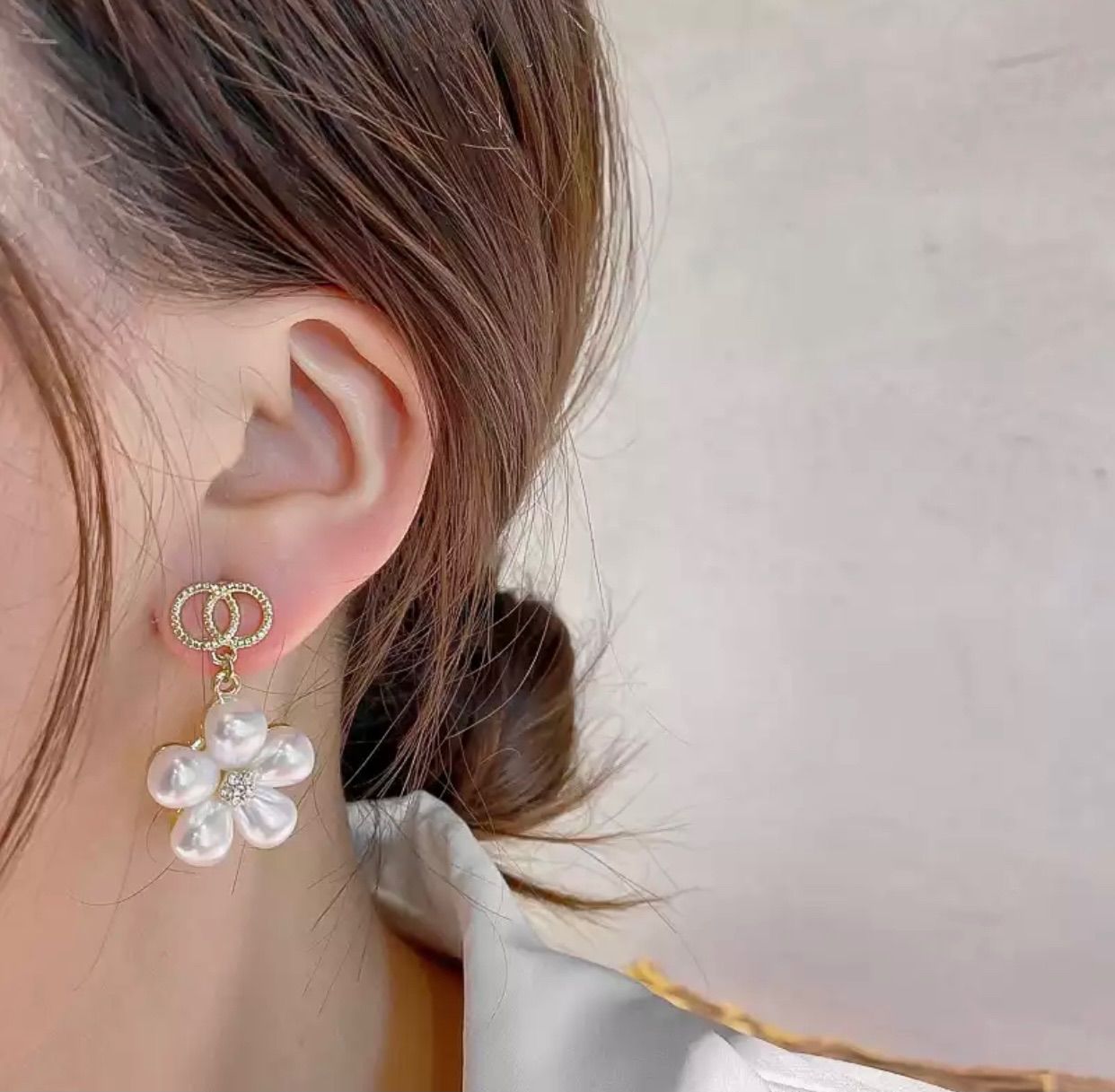 韓国ピアス お花×パール