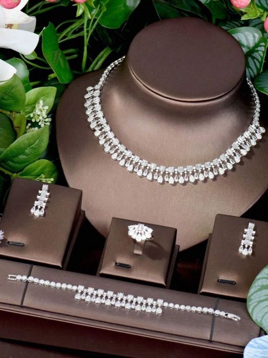 ジュエリー レディース セット 1セット キュービックジルコニア スクエア装飾ジュエリーセット 女性への記念日のギフトに適しています