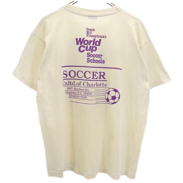 スクリーンスターズ 90s オールド USA製 サッカー 両面プリント 半袖 Tシャツ XL アイボリー系 SCREEN STARS ワールドカップ メンズ 【中古】  【230621】 メール便可