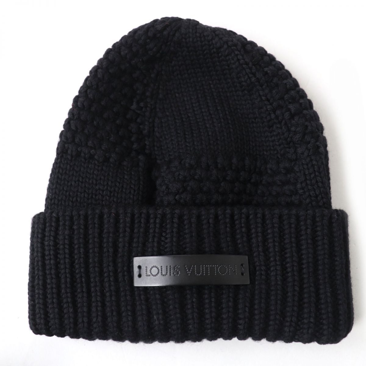 ルイヴィトンニット帽ダミエレザーパッチノワールウール黒402775
