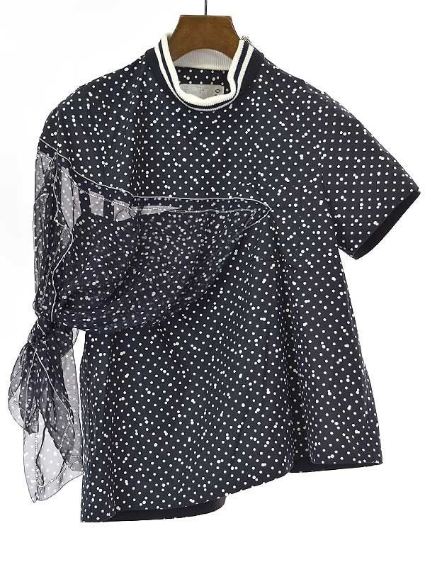 sacai サカイ 19SS Polka Dot Top ポルカドットTシャツ ダークネイビー