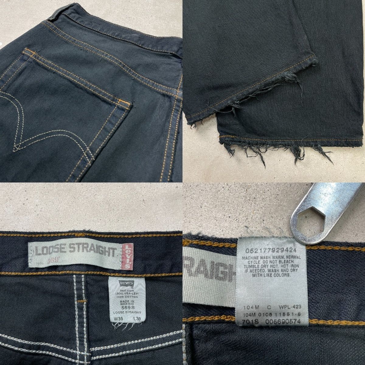 Levi's リーバイス 569 ブラックデニムパンツ ルーズストレート 後染め