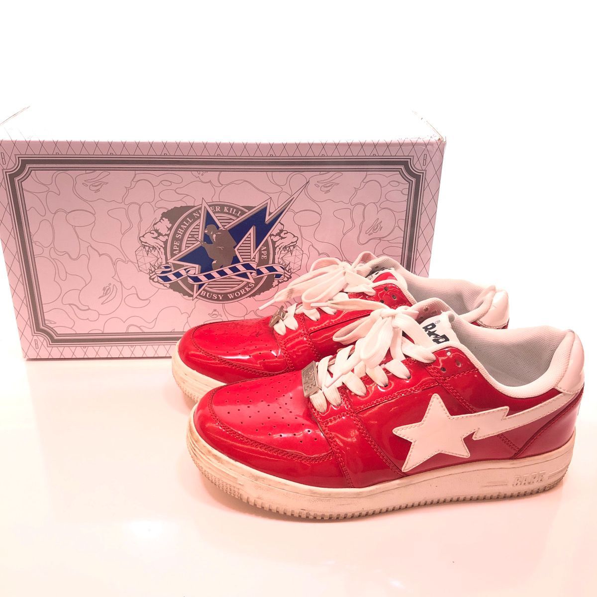 A BATHING APE アベイシング エイプ BAPE STA ベイプスタ LOW M2 ローカット ENAMEL エナメル スニーカー シューズ  靴 ストリート VINTAGE ヴィンテージ 古着 26.5cm RED レッド 赤 1G30191010 - メルカリ