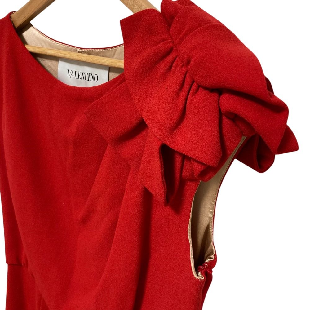 美品 VALENTINO ヴァレンティノ ショルダーリボン ノースリーブ ワンピース ドレス サイズ8 レッド