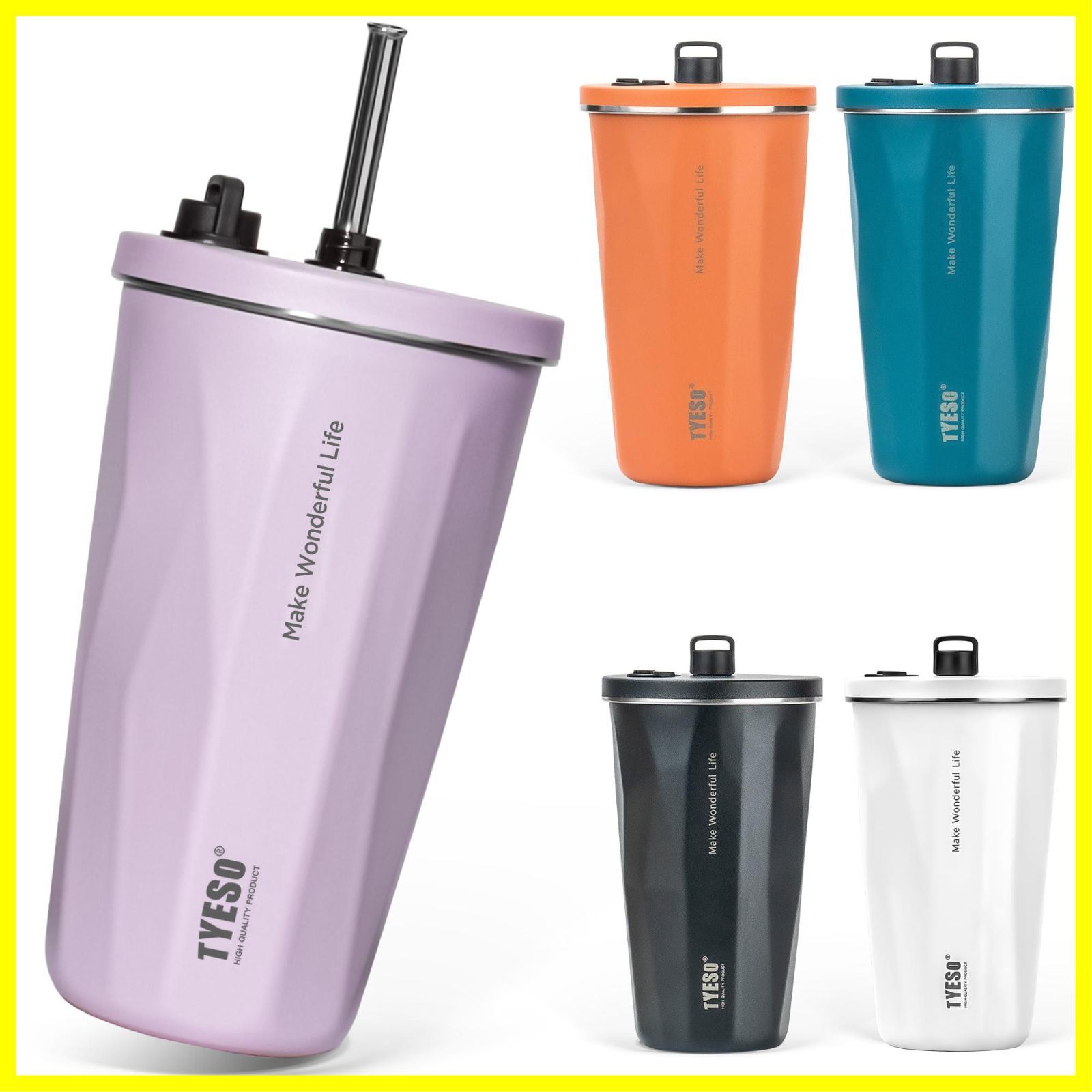 【在庫限定】女の子 大容量 600ml ふた付き 保冷 保温 多色 男の子 アウトドア ホームオフィス 真空断熱 広口 ステンレス ストロー付き タンブラー TYESO