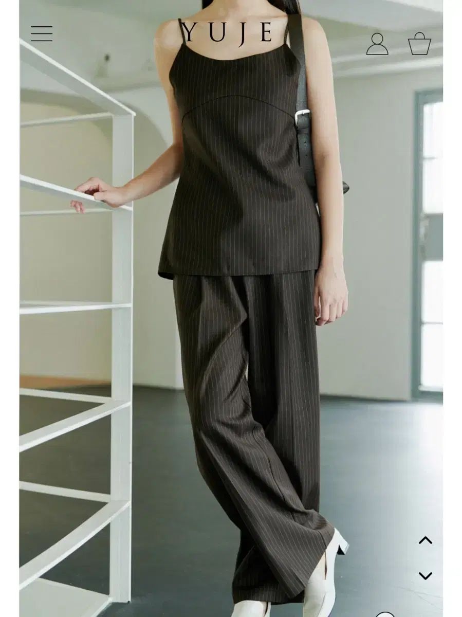 エマルジョン ストライプ ビスチェ スラックス 茶色 セット