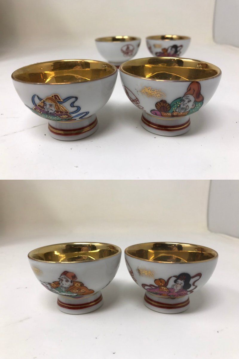 古い九谷焼 おちょこセット アンティーク 九谷焼き お猪口 酒器 古い九谷焼 おちょこセット アンティーク 九谷焼き お猪口 酒器