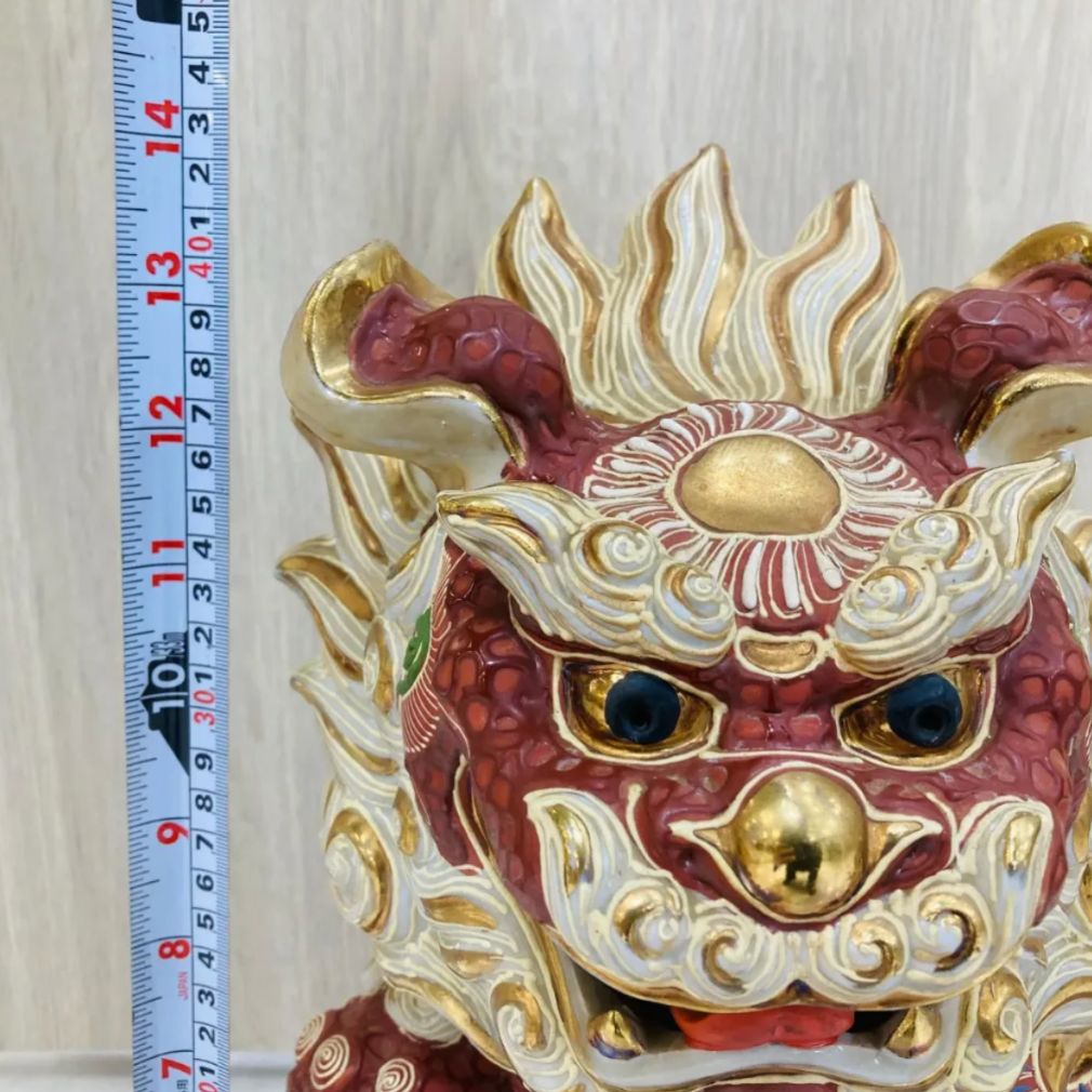A【骨董品】九谷焼 九谷焼 獅子 シーサー 高さ約40cm 大きめ 縁起物